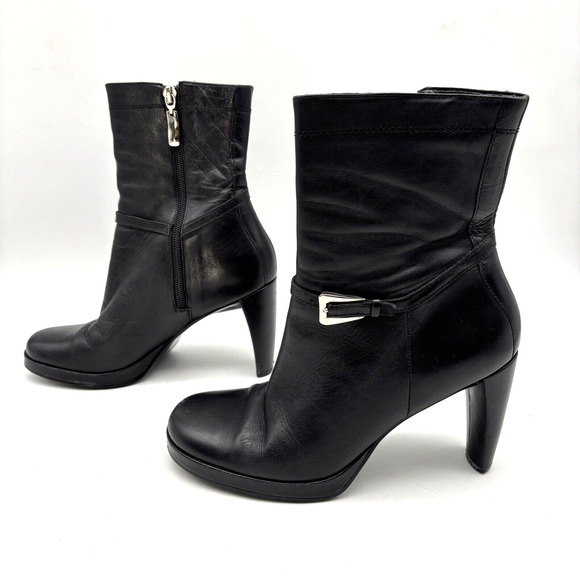 Vintage 90s Y2K Enzo Angiolini 'OASIS' Black Leather Block Heel Ankle Boots 7M - Picture 2 of 16